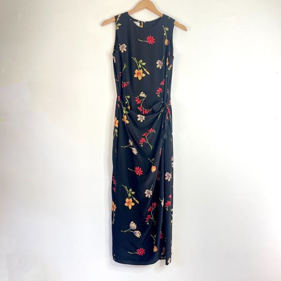 Vintage 90s Maggie London Silk Floral Cottagecore Column Dress Wedding Guest - Picture 1 of 7
